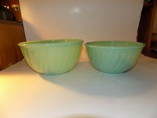 Vintage Jadeite Fire King Swirl Mixing Bowls - Nesting 8 " & 9 " Bowls