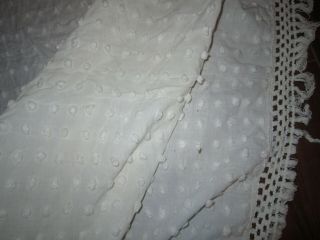 Vintage White Popcorn Chenille Bedspread Cutter Crafts Repurpose Imperfect