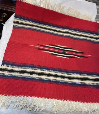 Ortega’s Chimayo Nm Wool Hand Woven Red Blue Black White 19x19” Small Rug Throw