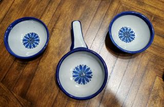 Ken Edwards El Palomar Guadalajara Blue Flower 2 Small Bowl 1 Soup Bowl W/handle
