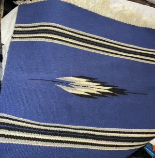 Ortega’s Chimayo Nm Wool Hand Woven Blue And Black White 19x19” Small Rug Throw