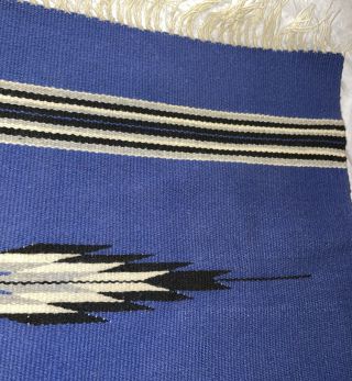 Ortega’s Chimayo NM Wool Hand Woven Blue And Black White 19x19” Small Rug Throw 2