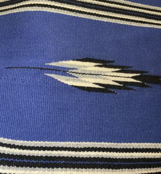 Ortega’s Chimayo NM Wool Hand Woven Blue And Black White 19x19” Small Rug Throw 3