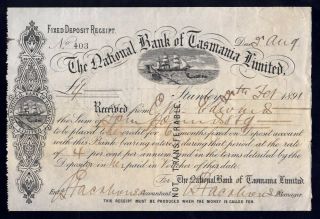 Australia: National Bank Of Tasmania 1891 £4 " Stanley " Deposit Receipt.  Scarce