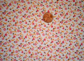 Tiny Floral Intact Feedsack Quilt Sewing Doll Clothes Craft Fabric Pink Orange
