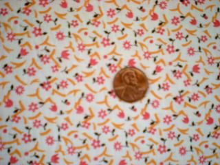 Tiny FLORAL Intact FEEDSACK Quilt Sewing Doll Clothes Craft Fabric Pink Orange 2