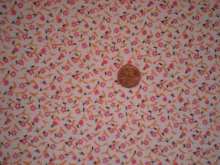 Tiny FLORAL Intact FEEDSACK Quilt Sewing Doll Clothes Craft Fabric Pink Orange 3