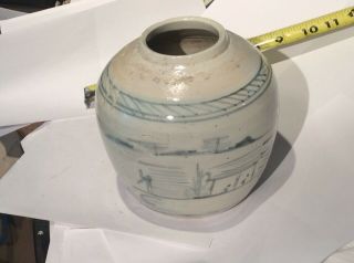 Antique Old Blue & White Chinese Ginger Jar As Found