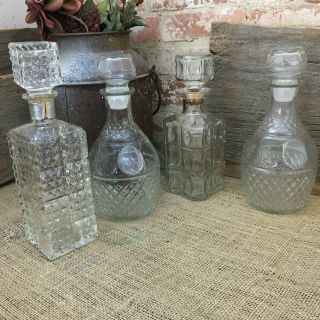 4 Vintage Glass Liquor Decanters Clear Glass Bottles,  Princess House And Others