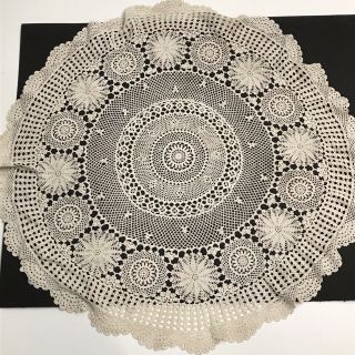 Vintage Hand Crocheted Large 32” Round Doily Ecru Off White W Scalloped Edges
