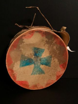 Plains Rawhide & Sinew Painted Drum,  Maltese Cross,  Early 20th C,  Nr