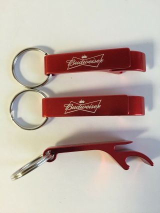 Budweiser Bottle Opener Key Ring Bud Bowtie Red Aluminum - Set Of 3 & F/sh