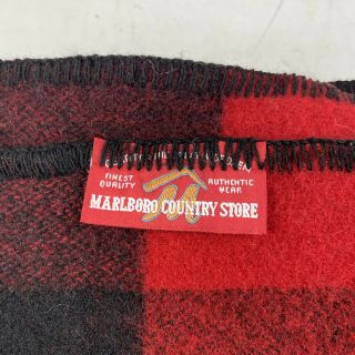 MARLBORO COUNTRY STORE 60 X 55 Red/Black US Made Plaid WOOL Blend Blanket 2