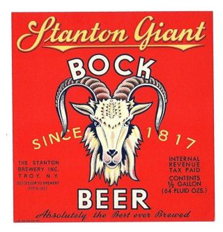 Stanton Giant Bock Irtp Beer Bottle Label Troy N Y