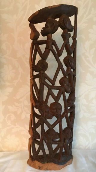 African Art Makonde Sculpture Carved Wood Tree Of Life Mahogany