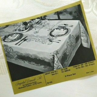 Vintage Damask Tablecloth And 4 Napkins 48 " Square White Cotton Rayon Japan