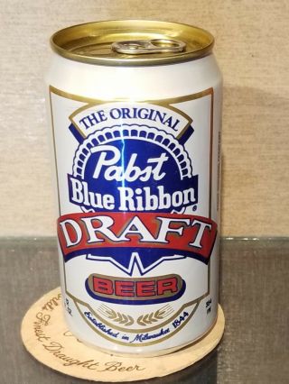 Bottom Open Aluminum Pabst Blue Ribbon Draft Stay Tab Beer Can Milwaukee 2 City