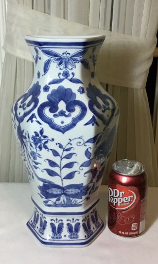 13.  5”vintage Chinese Hand Painting Blue White Floral Porcelain Wall Pocket Vase