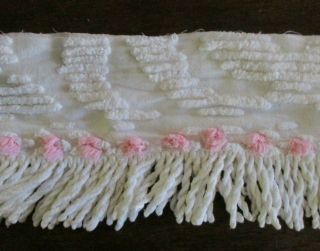 6 Inch Border Fringe Vintage Pink White Chenille Bedspread Fabric 4 3/4 Yd