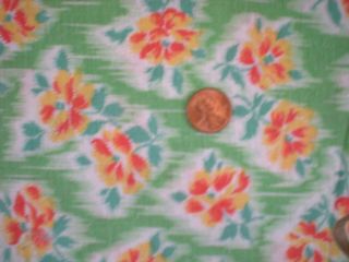 FLORAL Intact FEEDSACK Quilt Sewing Doll Clothes Craft Fabric Green Red Yellow 2