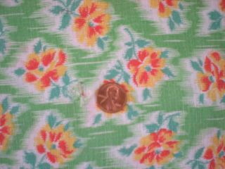 FLORAL Intact FEEDSACK Quilt Sewing Doll Clothes Craft Fabric Green Red Yellow 3