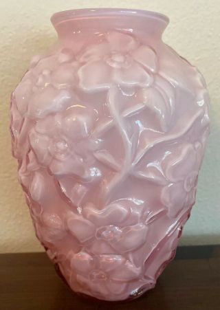 Vintage Fenton Cased Glass Pink Overlay Dogwood Vase 7 " Rose