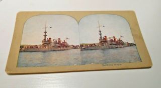 Vintage Stereoview Card Battleship Oregon