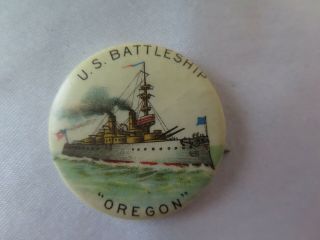 1898 Spanish American War Pin Button U.  S.  Battleship Oregon Whitehead Hoag Navy