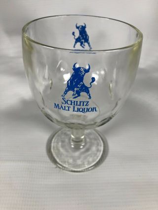Vintage Schlitz Malt Liquor Stemmed Thumbprint Goblet Beer Glass Blue Logo