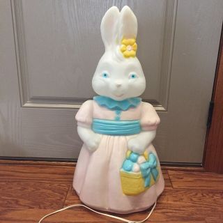 Vintage Blow Mold Lighted Girl Easter Bunny 1994 Large Made In Usa