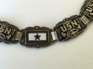 Vintage WWII US Navy Sterling Silver Enamel Son In Service Star Bracelet 2