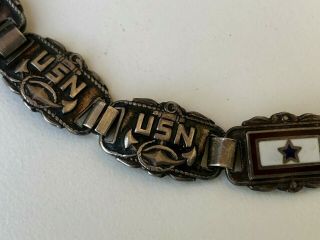Vintage WWII US Navy Sterling Silver Enamel Son In Service Star Bracelet 3