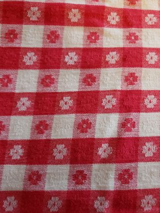 Vintage Red & White Buffalo Check Cotton Tablecloth Picnic Farmhouse 52 " X 97 "