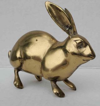 Vtg Mid Century Chinese Zodiac Golden Brass Rabbit Statue Sculpture Feng Shui