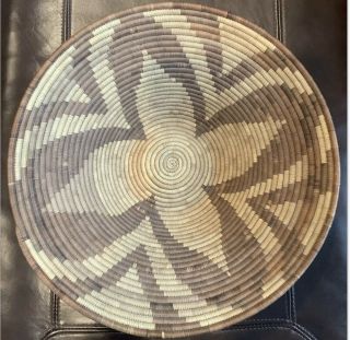 Hand - Woven Coiled Grass Basket Bowl 16” Botswana Africa Natural Boho
