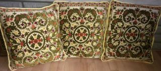 1 - Vintage Retro Mid - Cent Throw Pillow Floral GORGEOUS Floral Yellow Green Red 2
