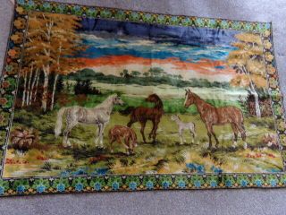 Vintage Horse Tapestry Wall Hanging Made In Belgium 72 " X 48 " By M.  I.  C.  Denver