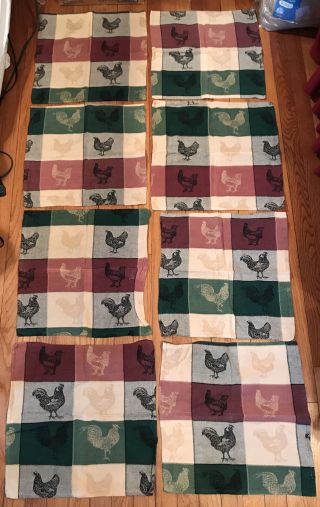 Set 8 Or 16 Rooster Chicken Cotton Jacquard Farm Country Woven Square Napkins