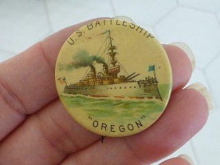 1898 United States Battleship Oregon Lapel Pin Button Spanish American War