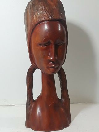 Vintage Hand Carved Wood African Tribal Female Bust 15 " Tall