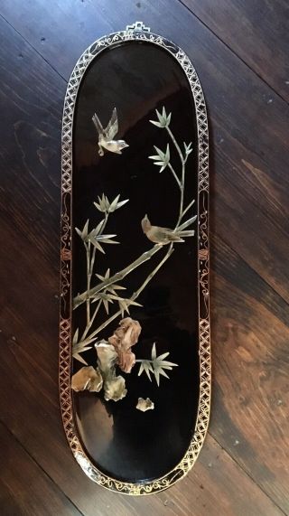 Vtg Large Chinese Carved Lacquer Wall Plaques 4 Seasons Bird/Floral 3’ Set 3