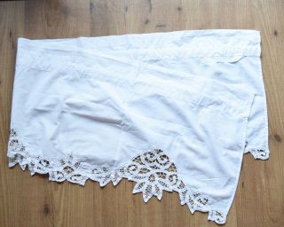 Vintage 3 Battenburg Lace Valance Curtains,  White Cotton,  16 " L X 60 " W