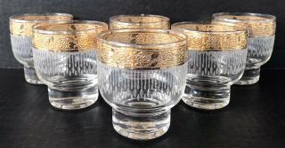 Vintage Culver Tyrol 22k Gold Encrusted Footed Old Fashioned Cocktail Glasses 6
