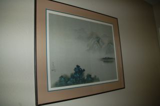 DAVID LEE Triptych 1978 MOUNTAINS 3 FRAME PRINTS 26 x 22 double Mat Asian Teal 3
