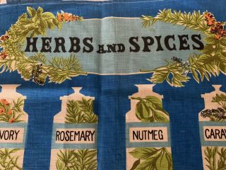 Vintage Mid - Century Modern HERBS & SPICES Tea Towel / 2