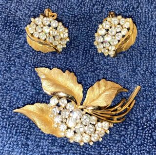Vintage Trifari Crown Designer Signed Brooch Earrings