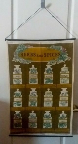 Herbs And Spices Vintage Linen Wall Hanging - Made In Ireland - 20 X 30