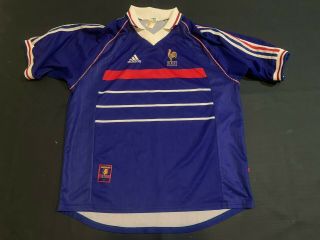 Vintage Adidas France Fff Home Blue Jersey From The 1998 Soccer World Cup Xl