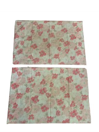 2 Vintage Dan River Pink Flower Power Floral Fine Muslin Cotton Pillow Cases