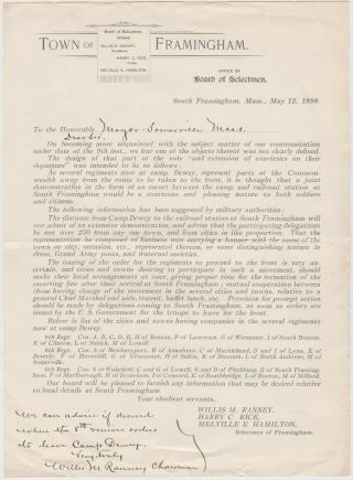 Spanish American War 1898 Letter Framingham Ma Arranging Escort For Troops